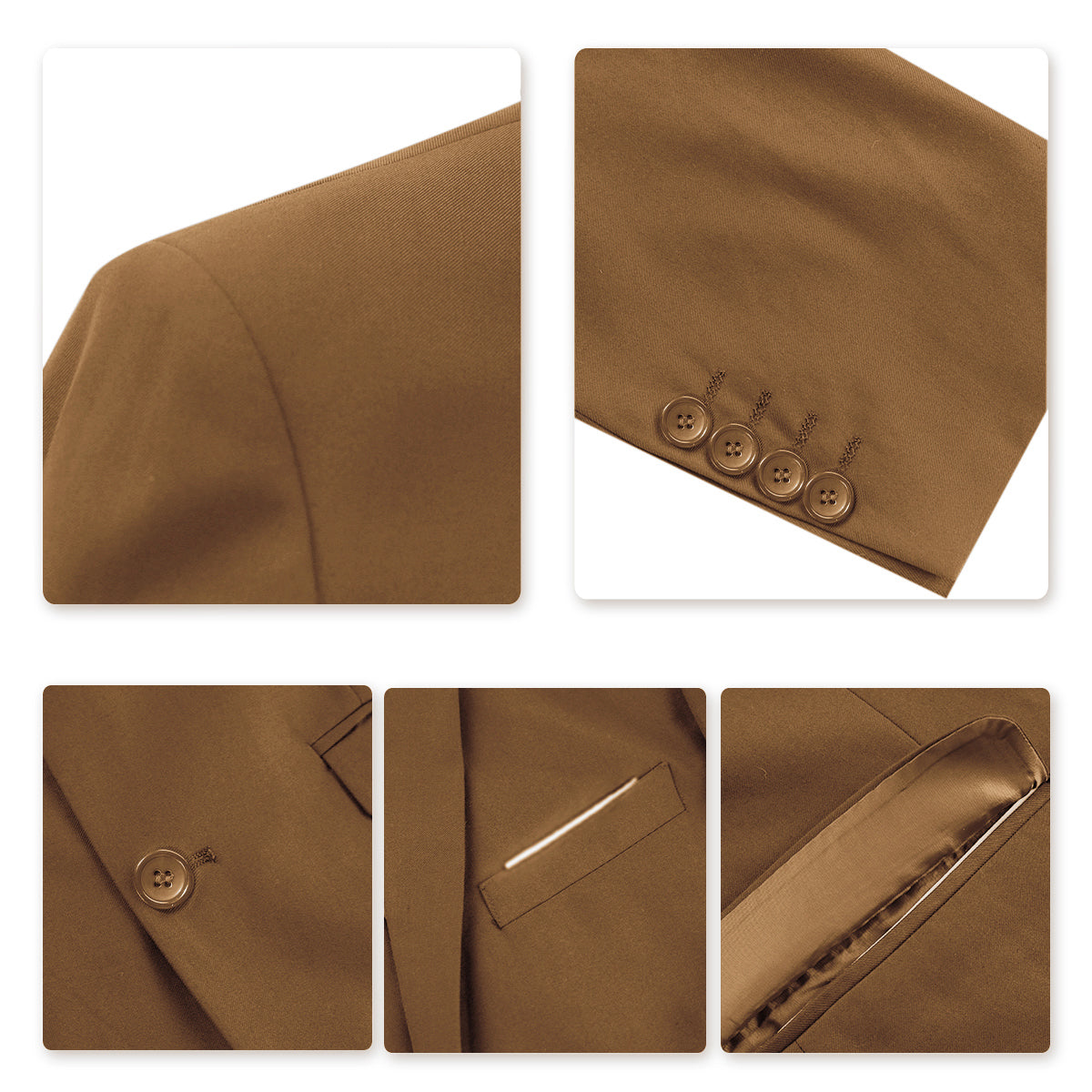 YFFUSHI Men's Slim Fit 3 Piece Suit One Button Suits Blazer Tux Vest & Trousers Khaki