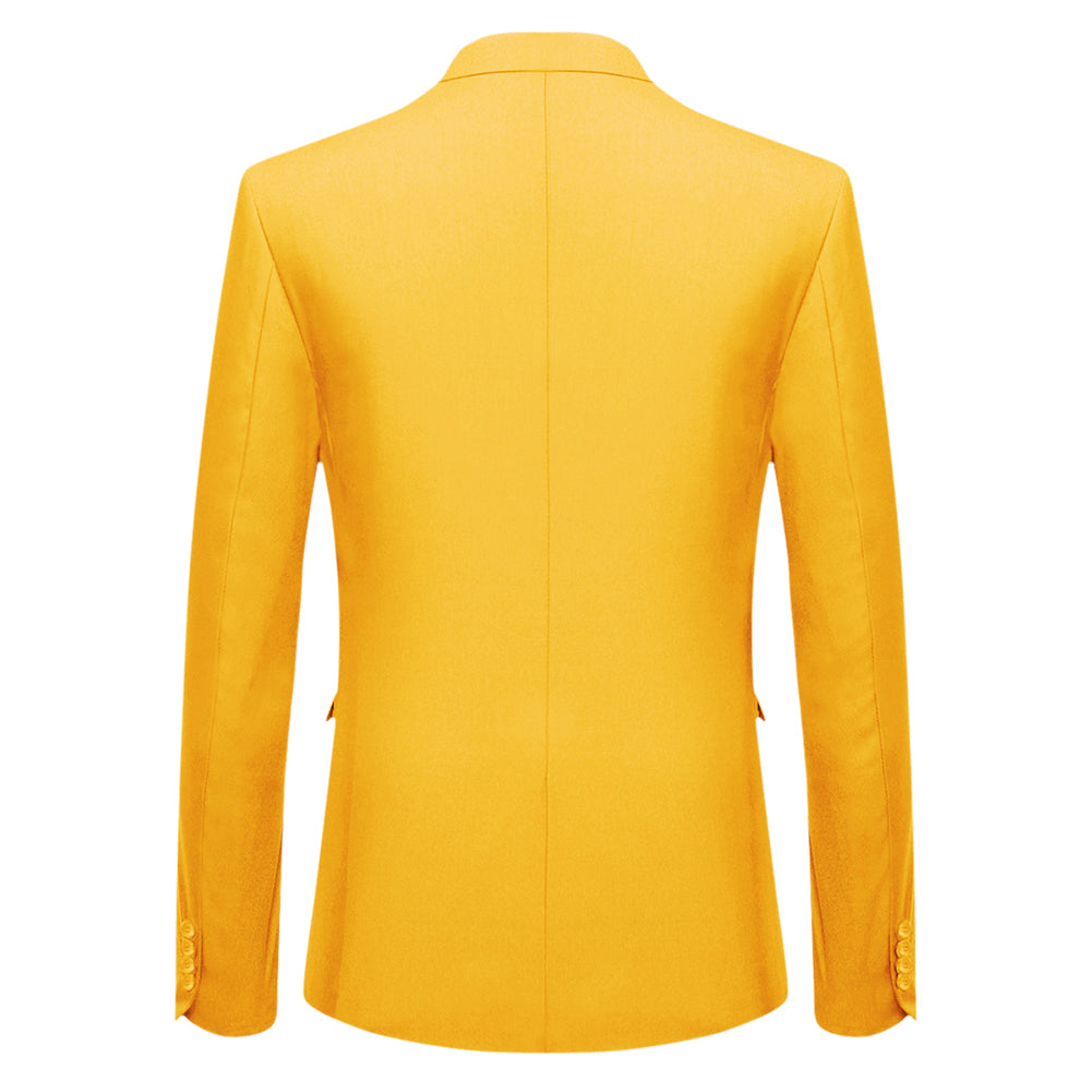 YFFUSHI Mens 3 Piece Suit Slim Fit One Button Solid Color Formal Dress Yellow