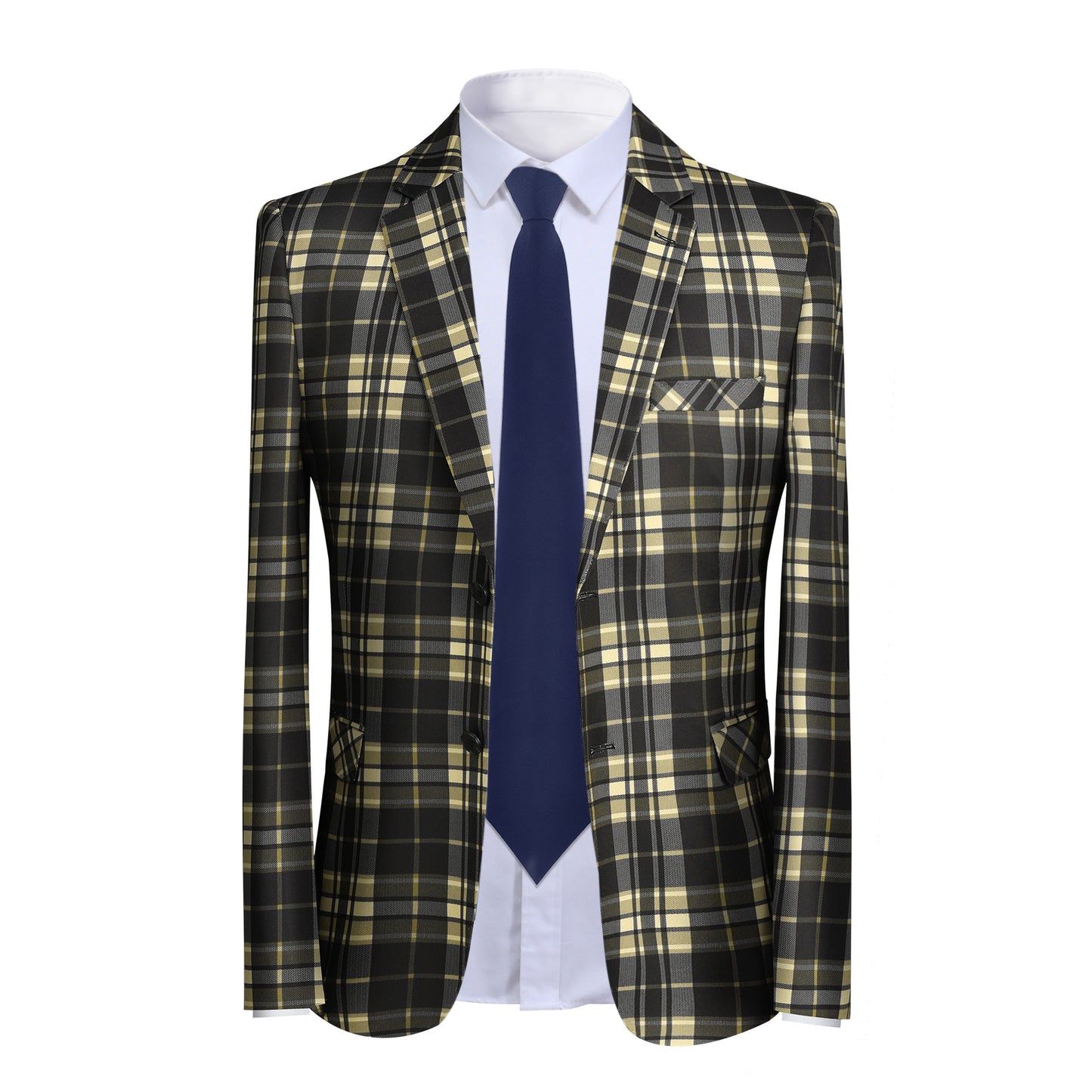 YFFUSHI Men's Plaid Tweed 2 Piece Suit Slim Fit Button Dinner Suit Tuxedo Yellow