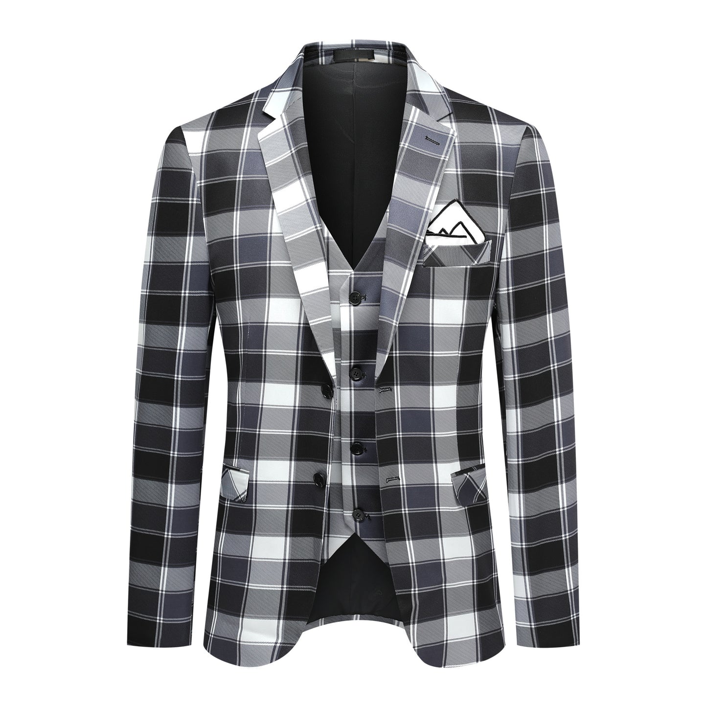 YFFUSHI Men's Plaid Tweed 3 Piece Suit Slim Fit Button Dinner Suit White