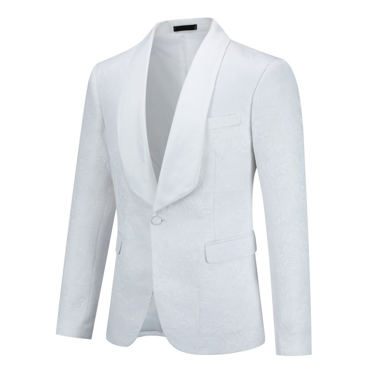Men's Shawl Collar Jacquard One-Button Formal Suit 2-Piece Set White