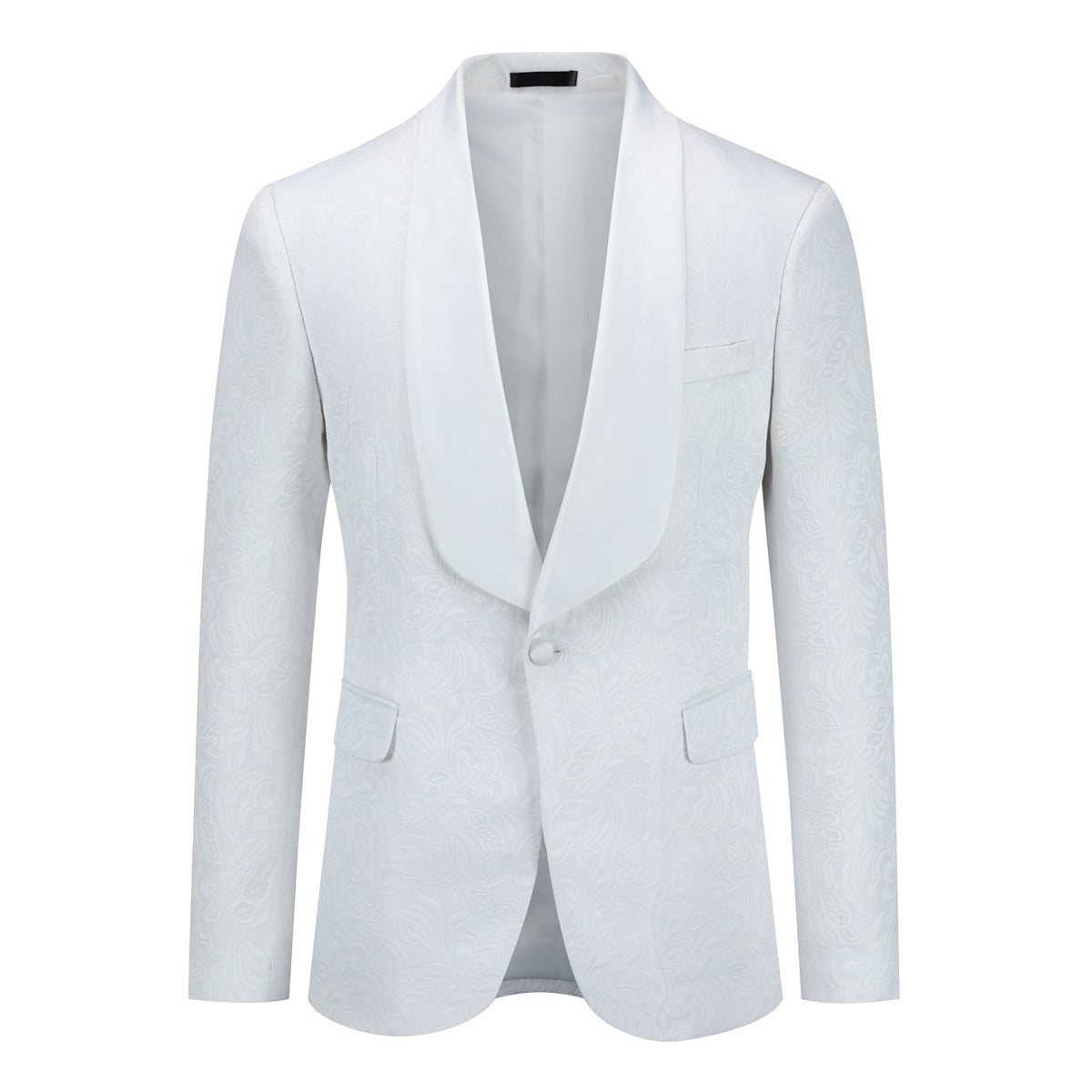 Men's Shawl Collar Jacquard One-Button Formal Suit 2-Piece Set White