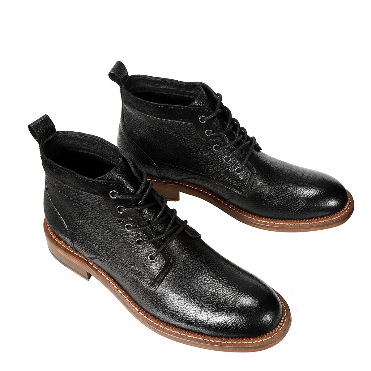 YFFUSHI Men's Ankle Boots Cowhide Leather Lace-Up Ankle Boots Classic Short Shaft Boots for Men