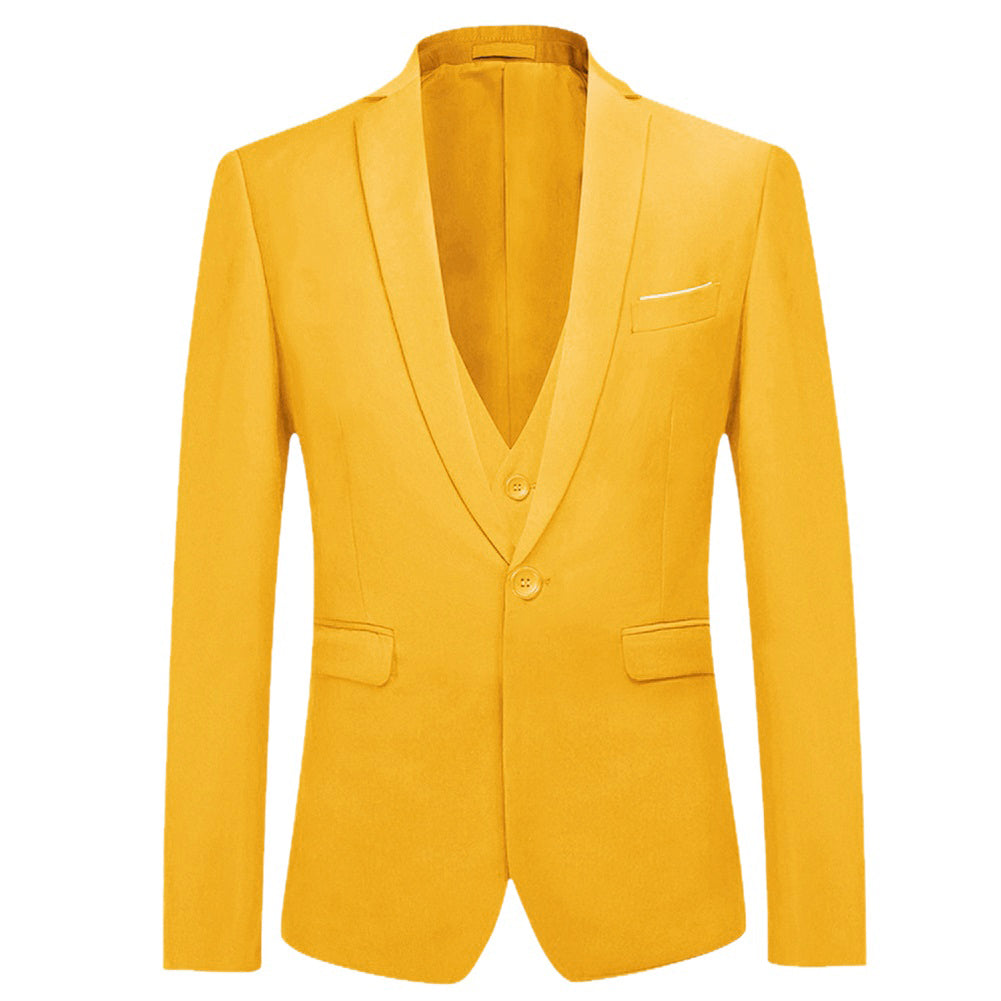 YFFUSHI Mens 3 Piece Suit Slim Fit One Button Solid Color Formal Dress Yellow