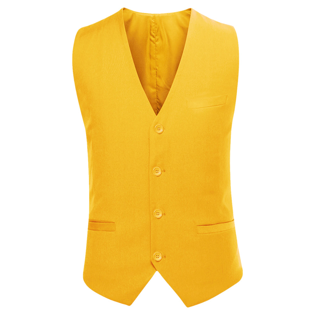 YFFUSHI Mens 3 Piece Suit Slim Fit One Button Solid Color Formal Dress Yellow
