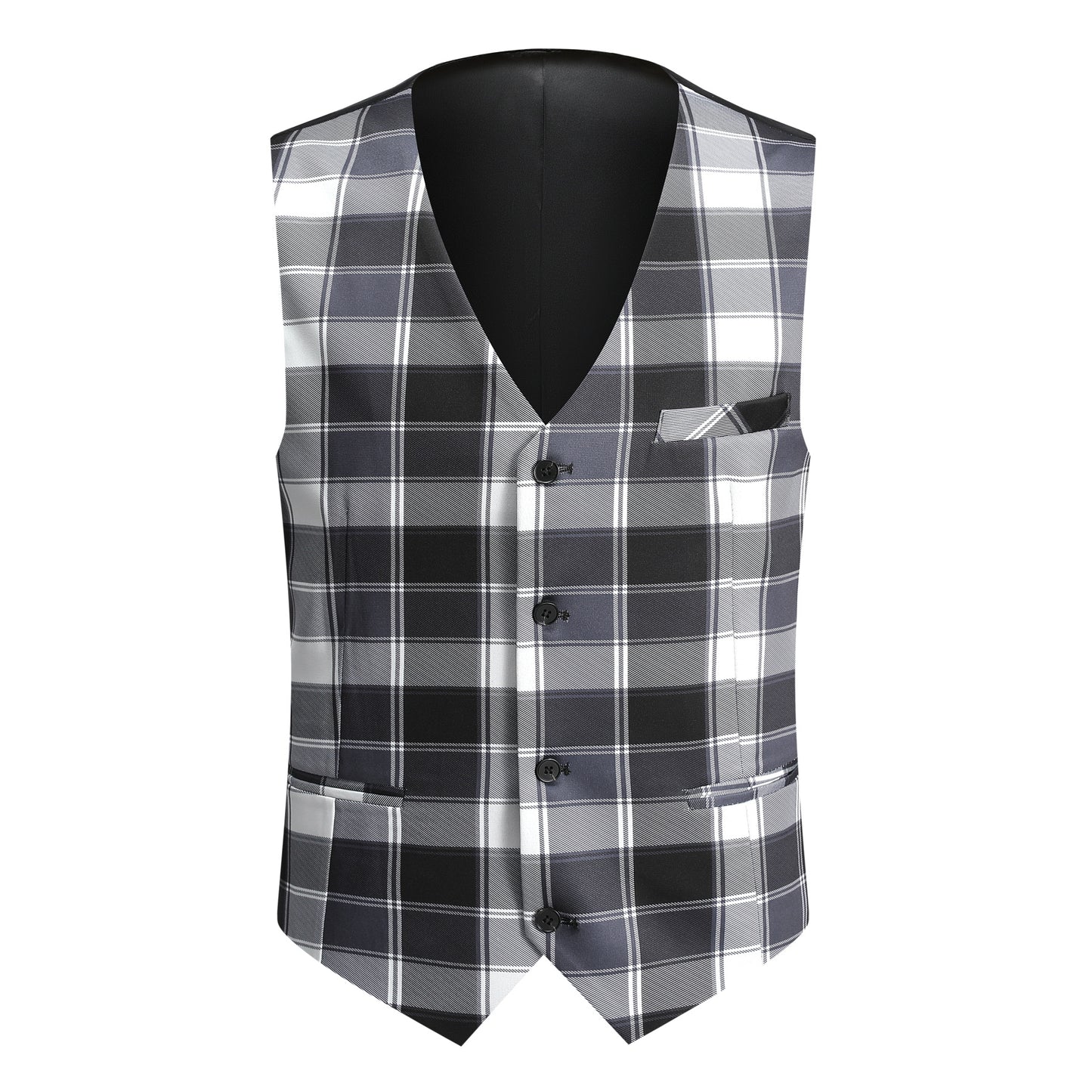 YFFUSHI Men's Plaid Tweed 3 Piece Suit Slim Fit Button Dinner Suit White