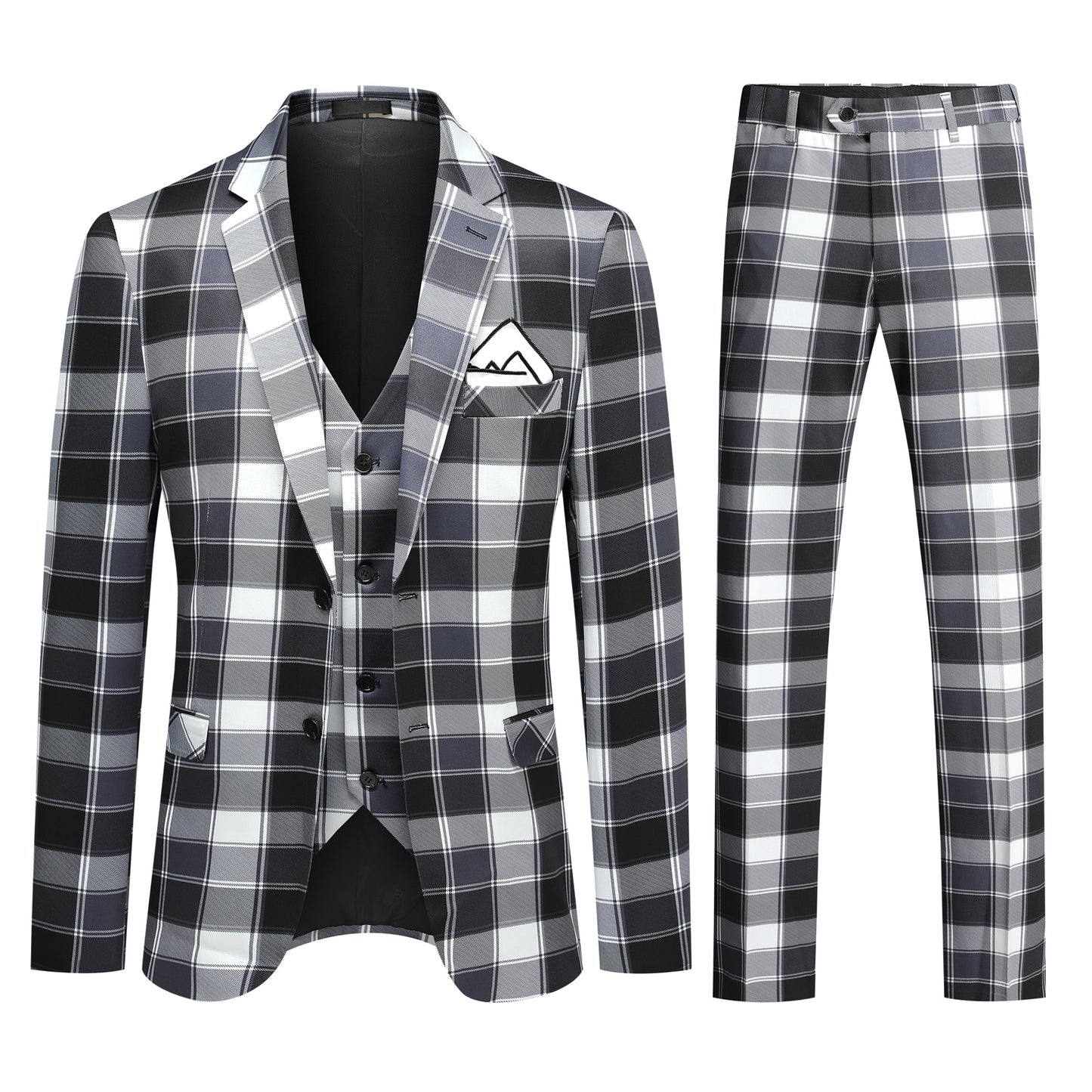 YFFUSHI Men's Plaid Tweed 3 Piece Suit Slim Fit Button Dinner Suit White