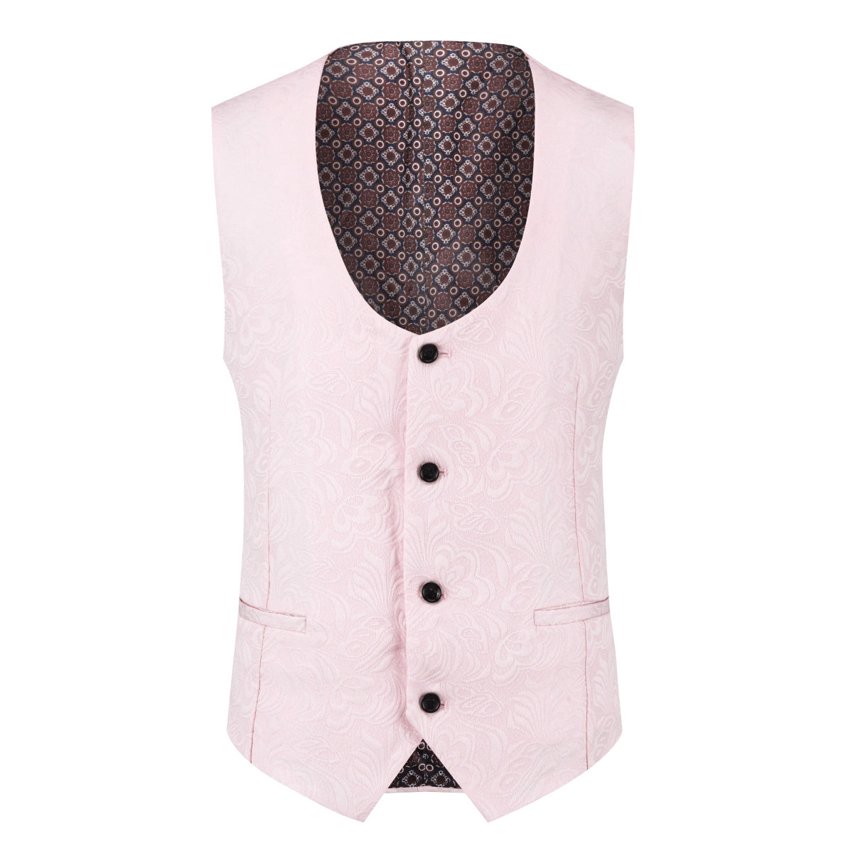 YFFUSHI Men's 3 Piece Suit Jacquard Tuxedo One Button Shawl Collar Pink