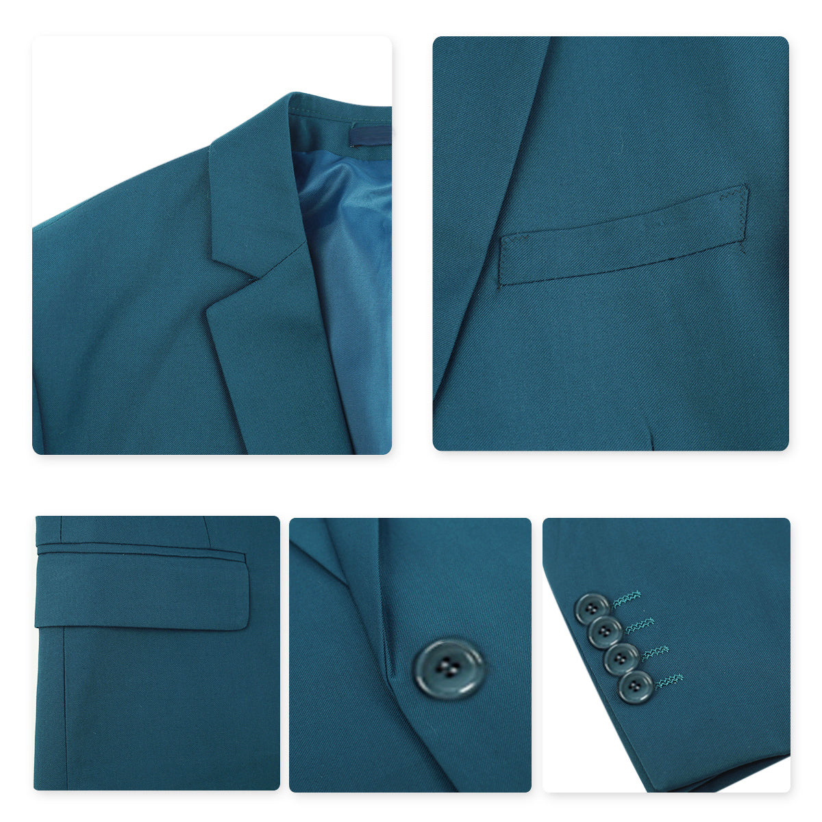 YFFUSHI Men's Slim Fit 3 Piece Suit One Button Suits Blazer Tux Vest & Trousers Teal Blue