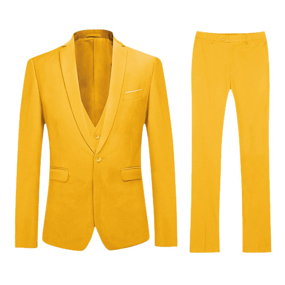 YFFUSHI Mens 3 Piece Suit Slim Fit One Button Solid Color Formal Dress Yellow