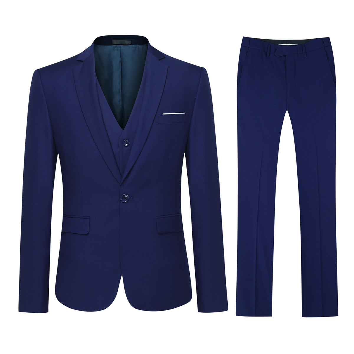 YFFUSHI Men's Slim Fit 3 Piece Suit One Button Suits Blazer Tux Vest & Trousers Riviera Blue
