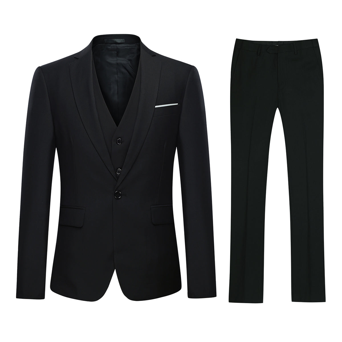 YFFUSHI Men's Slim Fit 3 Piece Suit One Button Suits Blazer Tux Vest & Trousers Black