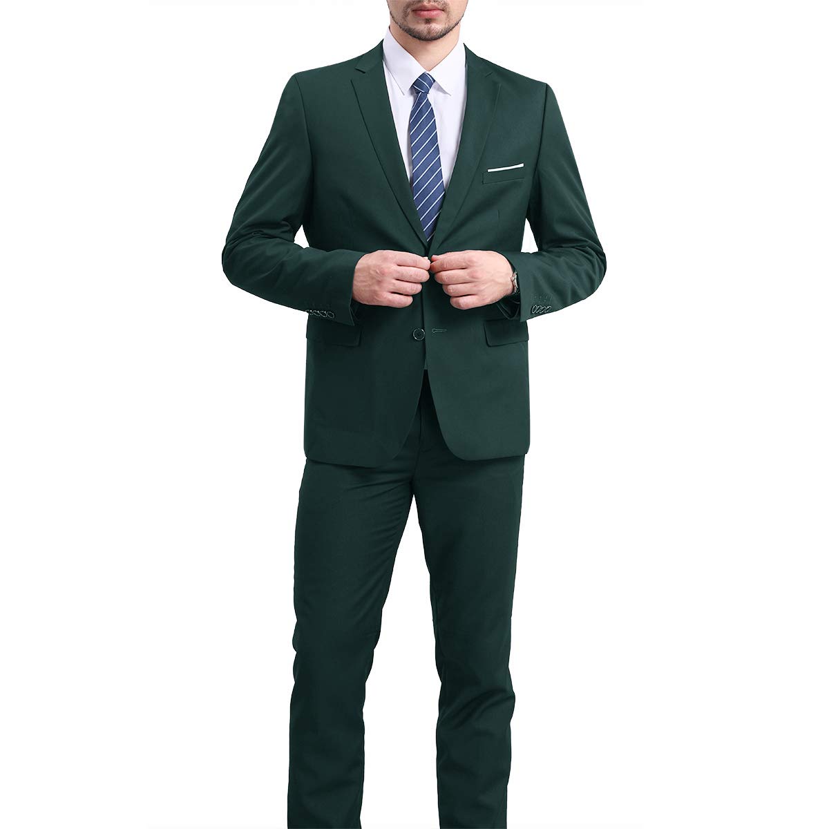 YFFUSHI Men's 2 Piece Suit Solid Two-Button Casual Elegant Tuxedo Dark Green