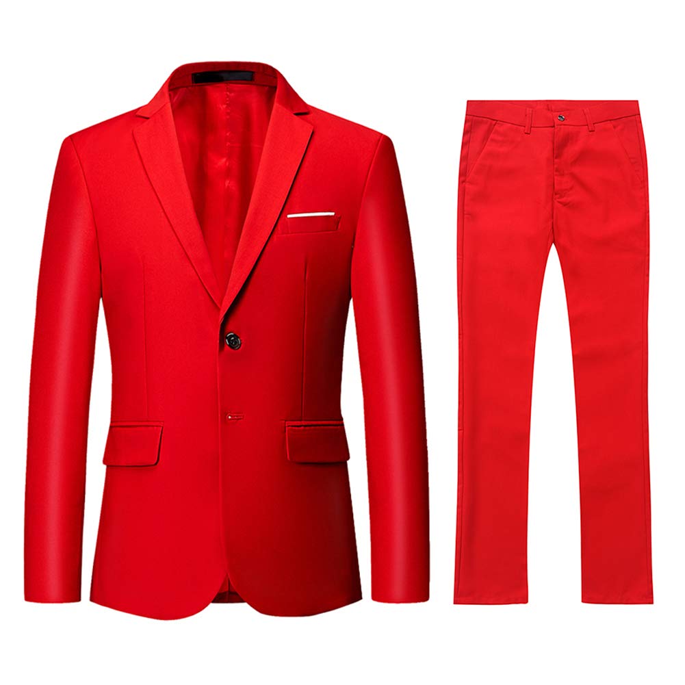 YFFUSHI Men's 2 Piece Suit Solid Two-Button Casual Elegant Tuxedo Red