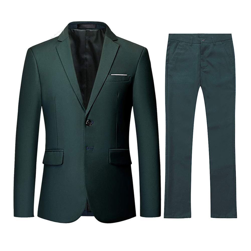 YFFUSHI Men's 2 Piece Suit Solid Two-Button Casual Elegant Tuxedo Dark Green