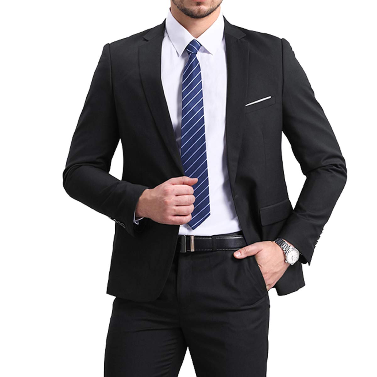 Mens Black Slim Fit One Button Blazer