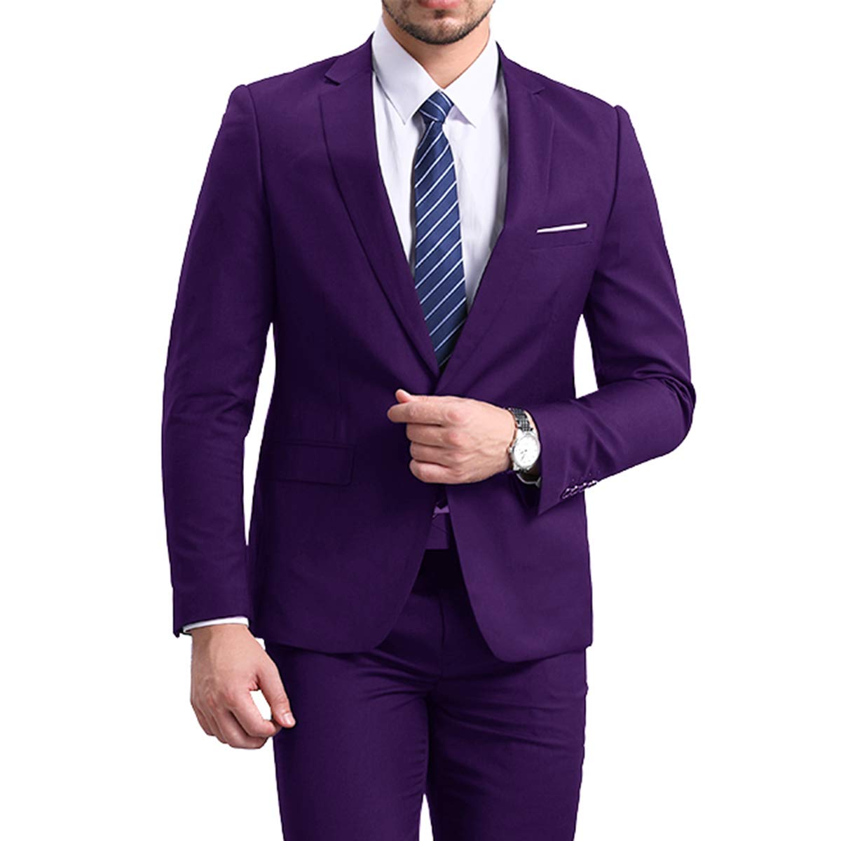 Mens Purple Slim Fit One Button Blazer