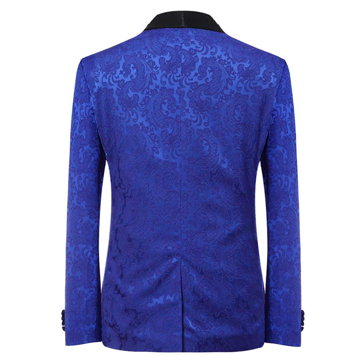 YFFUSHI Men's 3 Piece Suit Elegant Jacquard Slim Fit Royal Tuxedo Blue