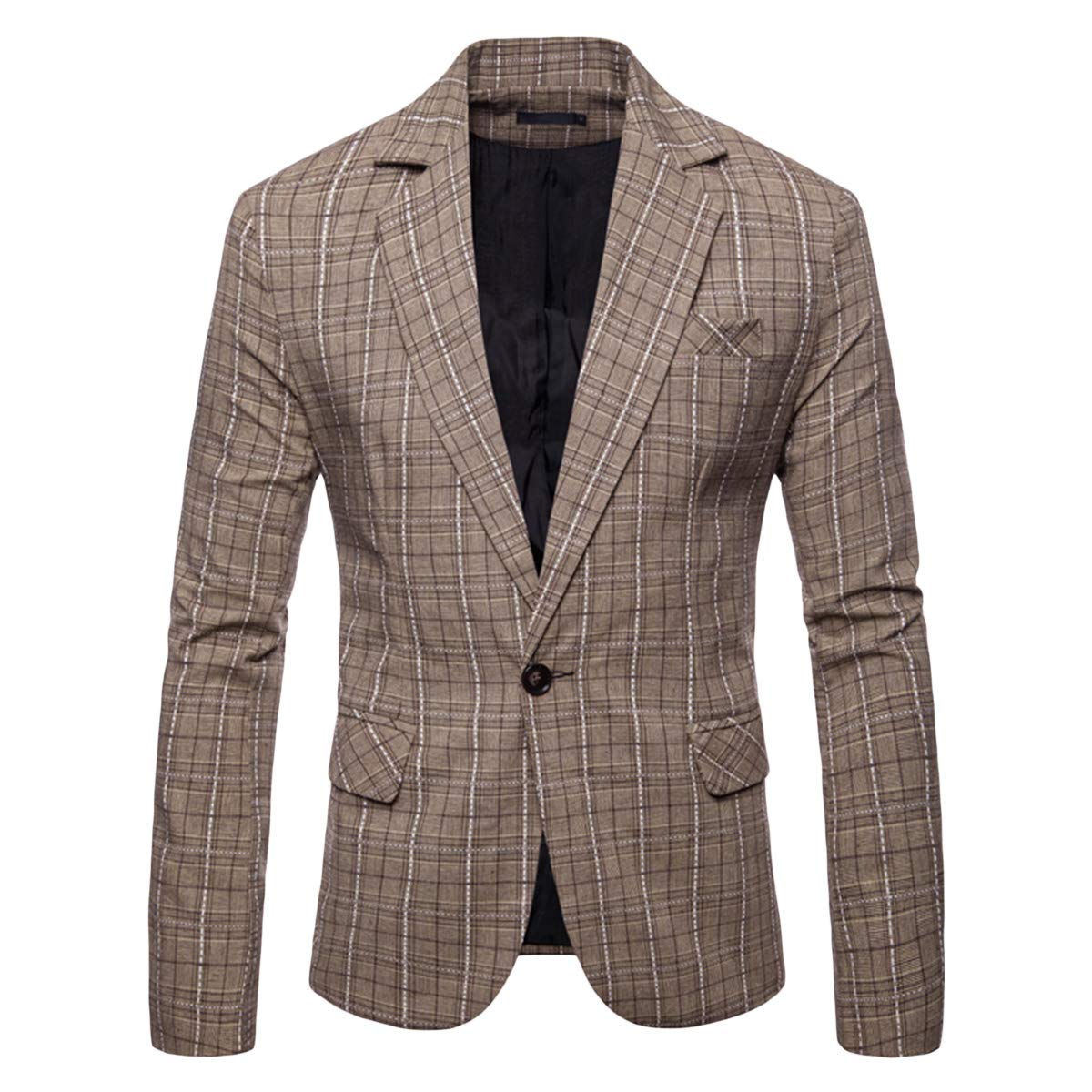 YFFUSHI Mens Plaids Slim Fit One Button Casual Daily Suit Jacket Sport Coat Khaki