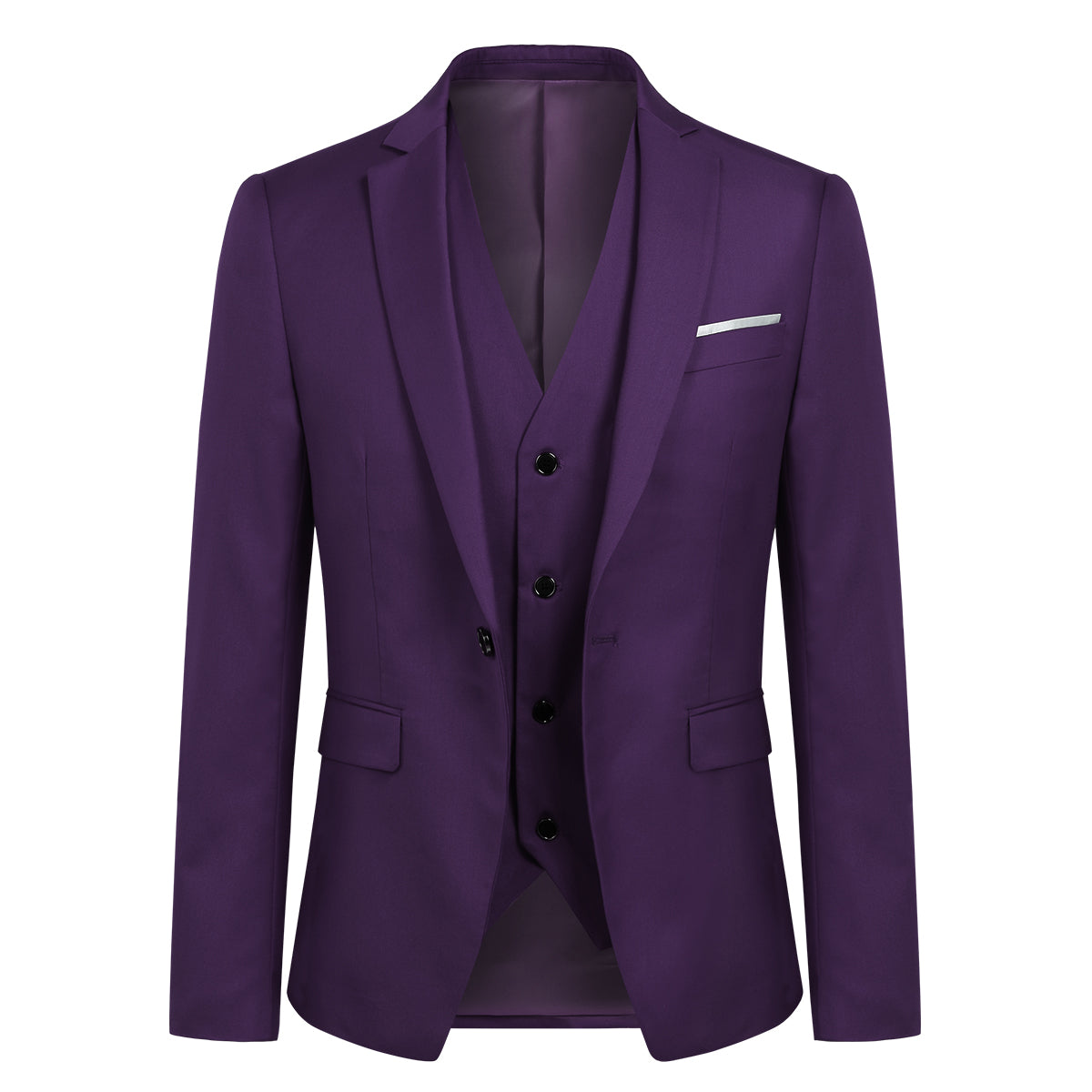 YFFUSHI Mens 3 Piece Suit Slim Fit One Button Solid Color Formal Dress Purple