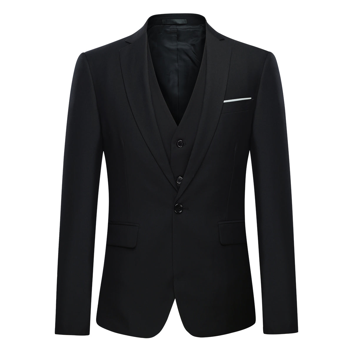 YFFUSHI Men's Slim Fit 3 Piece Suit One Button Suits Blazer Tux Vest & Trousers Black