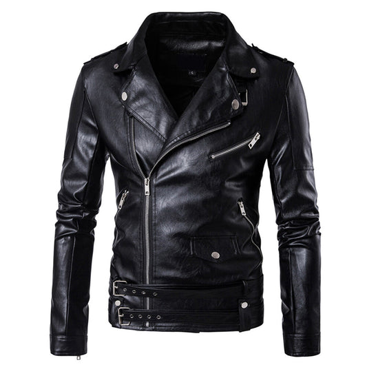 YFFUSHI Mens Slim Fit Leather Jacket Black