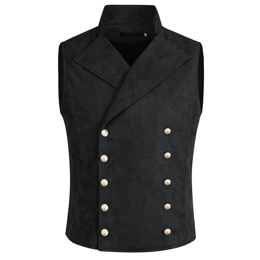Double Breasted Velvet Gothic Steampunk Black Vest