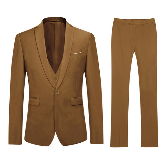 YFFUSHI Men's Slim Fit 3 Piece Suit One Button Suits Blazer Tux Vest & Trousers Khaki