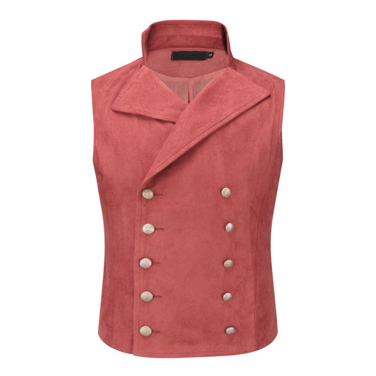 Men's Gothic Vintage Waistcoat Suit Vest Double Breasted Red