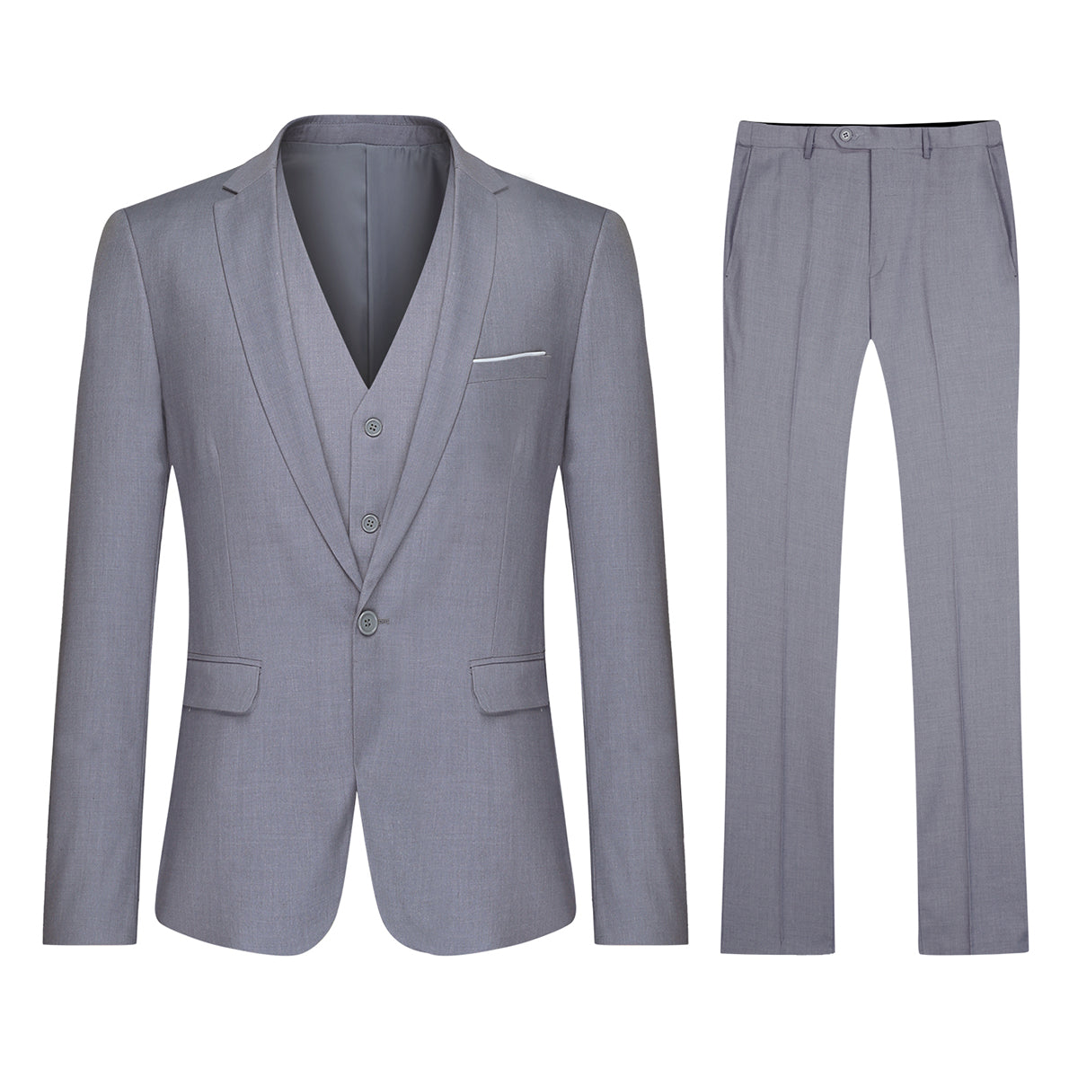 Men's Slim Fit 3-Piece Suits Men's Suit for Wedding Business Party Light Grey