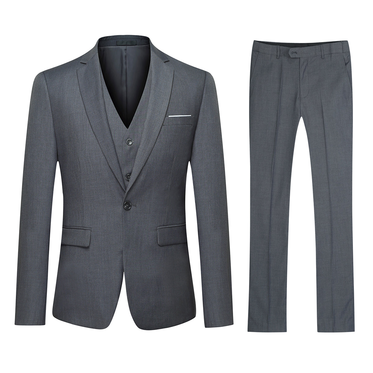 Men's Slim Fit 3-Piece Suits Men's Suit for Wedding Business Party Dark Grey