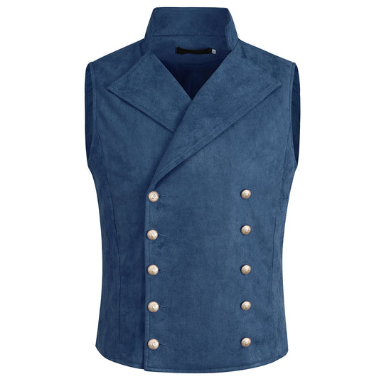Men's Gothic Vintage Waistcoat Suit Vest Double Breasted Blue