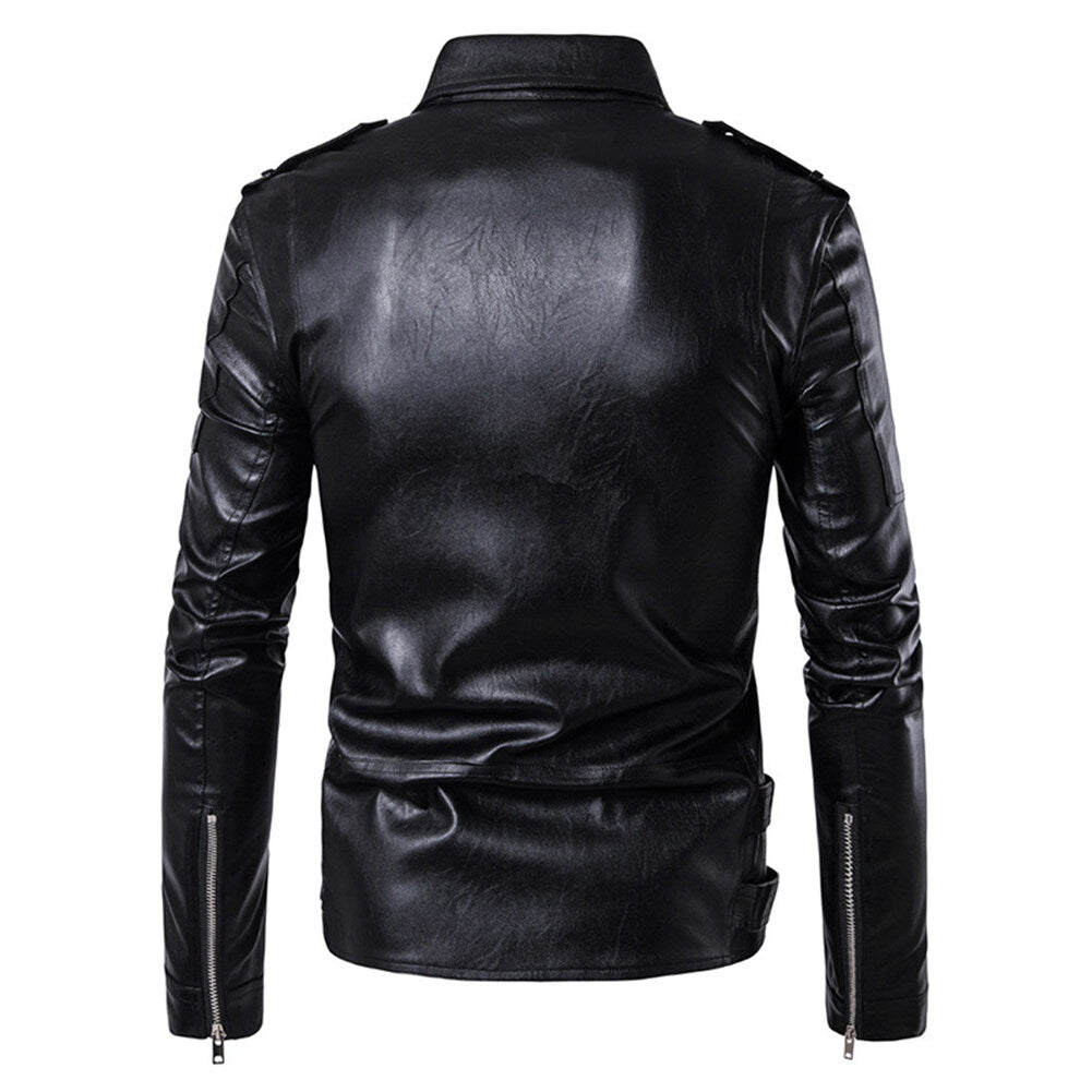 YFFUSHI Mens Slim Fit Leather Jacket Black