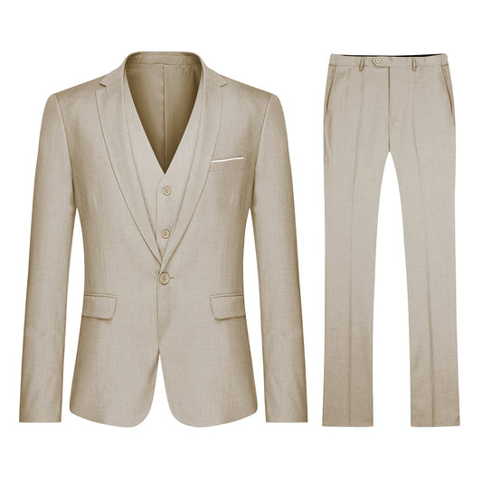 YFFUSHI Men's Slim Fit 3 Piece Suit One Button Suits Blazer Tux Vest & Trousers Beige