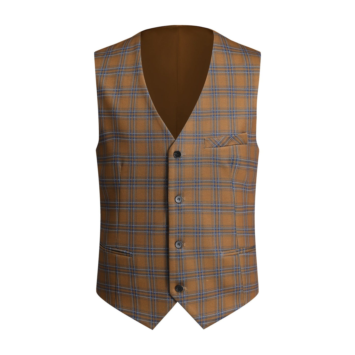 YFFUSHI Men's Plaid Tweed 3 Piece Suit Slim Fit Button Dinner Suit Tuxedo Brown