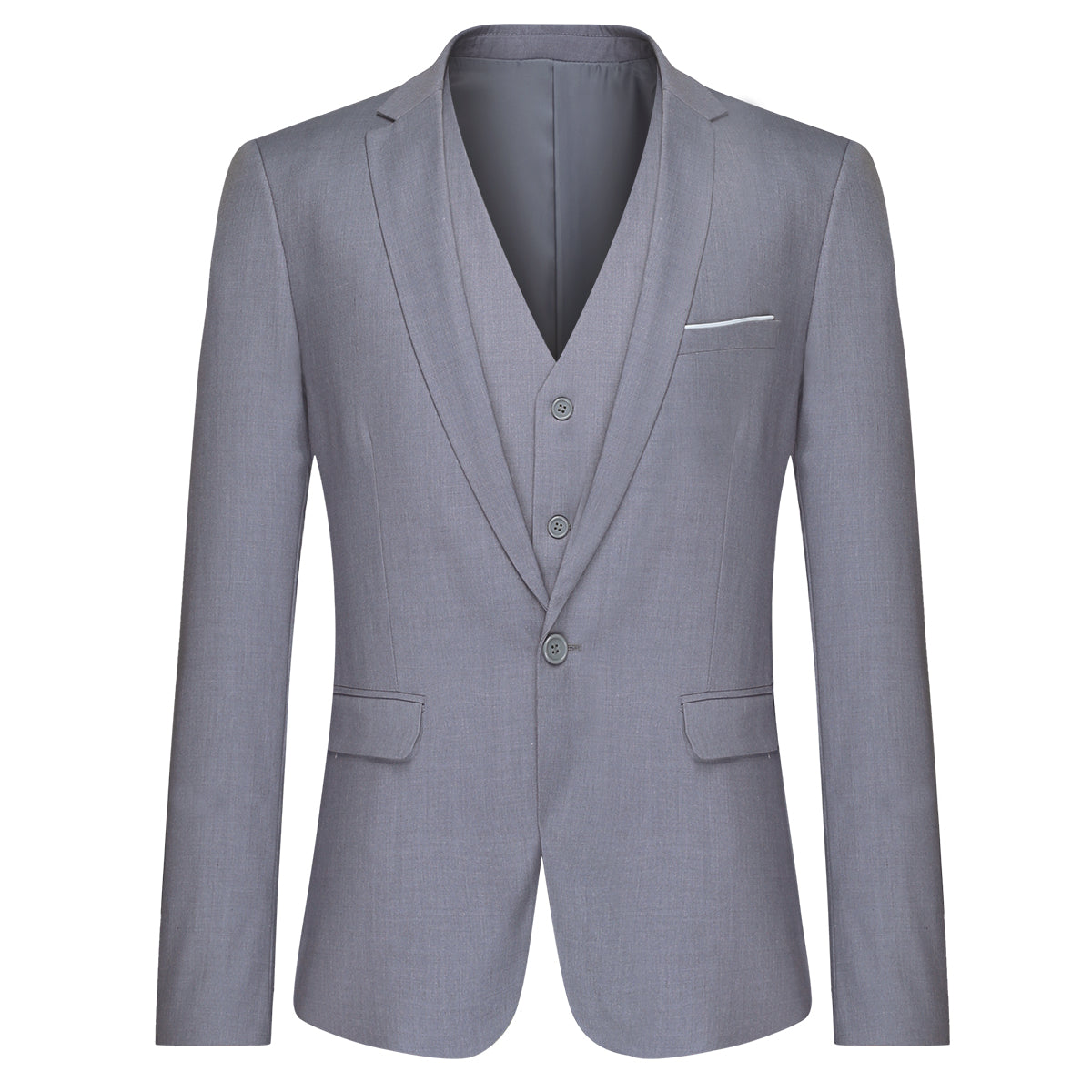 Men's Slim Fit 3-Piece Suits Men's Suit for Wedding Business Party Light Grey