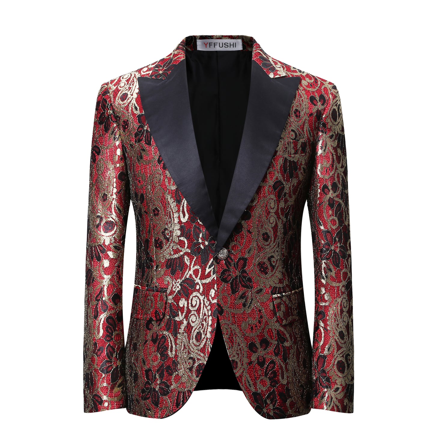 YFFUSHI Mens 2-Piece Flower Printed Shiny Suits Maroon