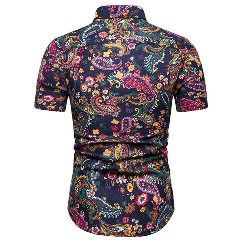 YFFUSHI Mens Slim Fit Floral Style Shirt Navy