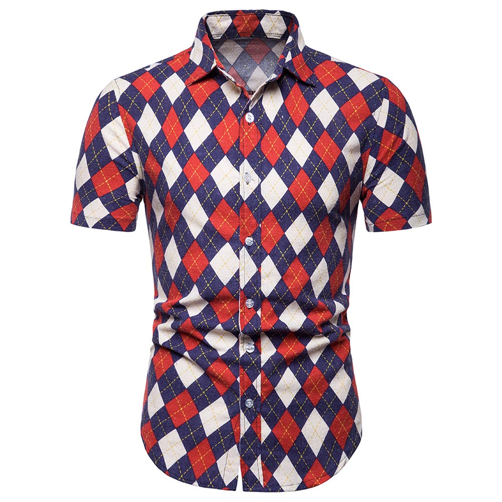 YFFUSHI Mens Slim Fit Rhombus Designed Shirt