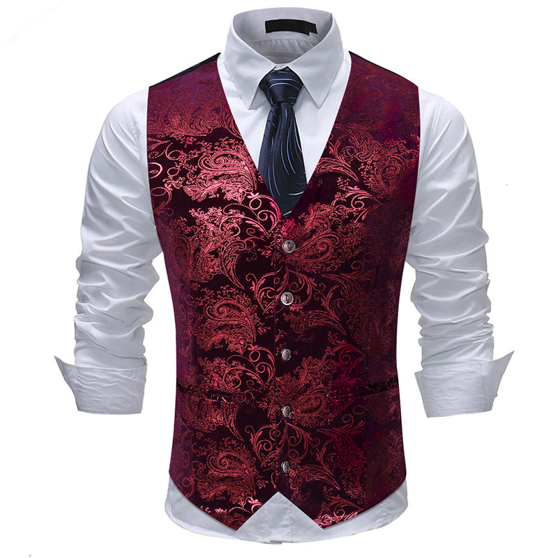 YFFUSHI Slim Fit Gold Stamping Vest Red