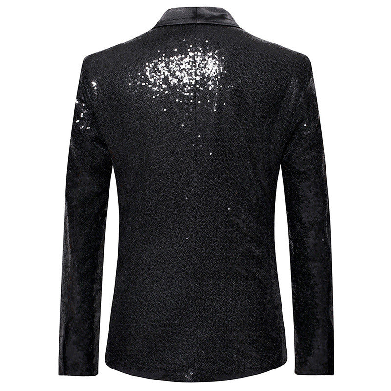 YFFUSHI Mens Shiny Sequin Jacket Party Dinner Blazer Black