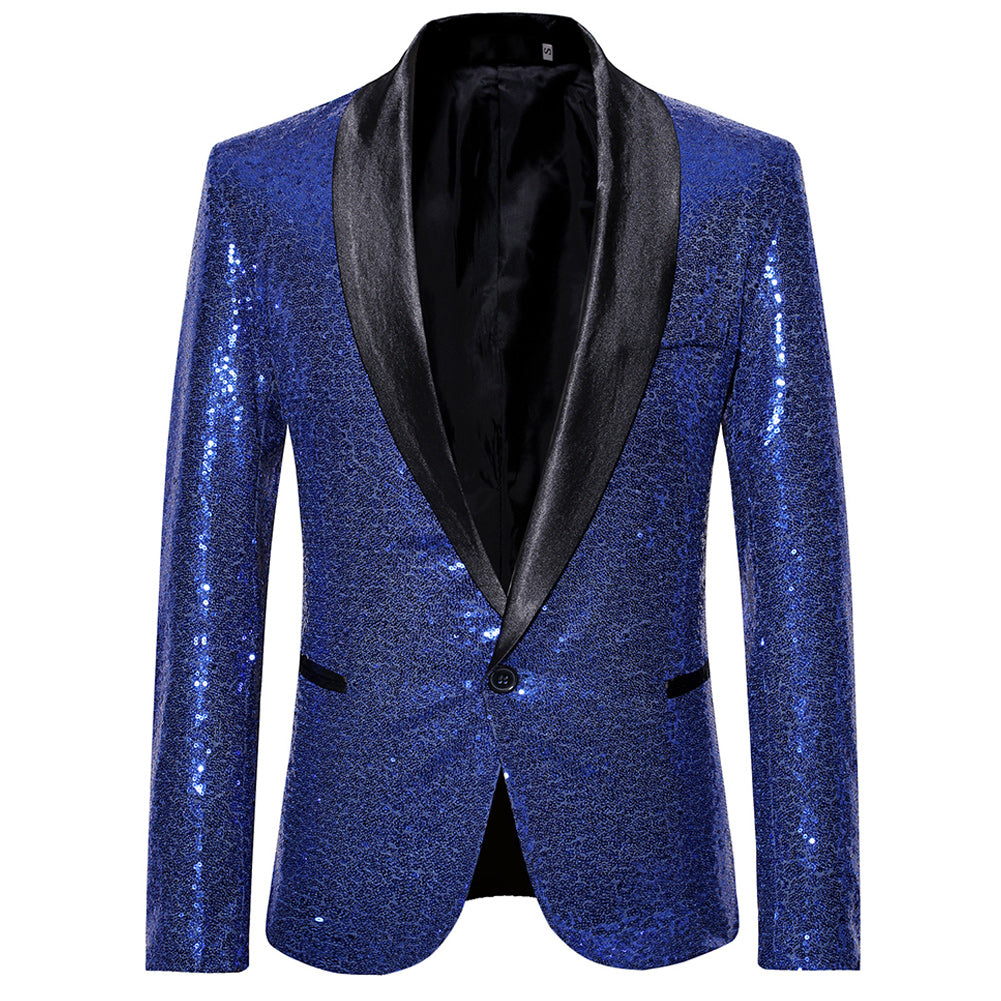 YFFUSHI Mens Shiny Sequin Jacket Party Dinner Blazer Blue