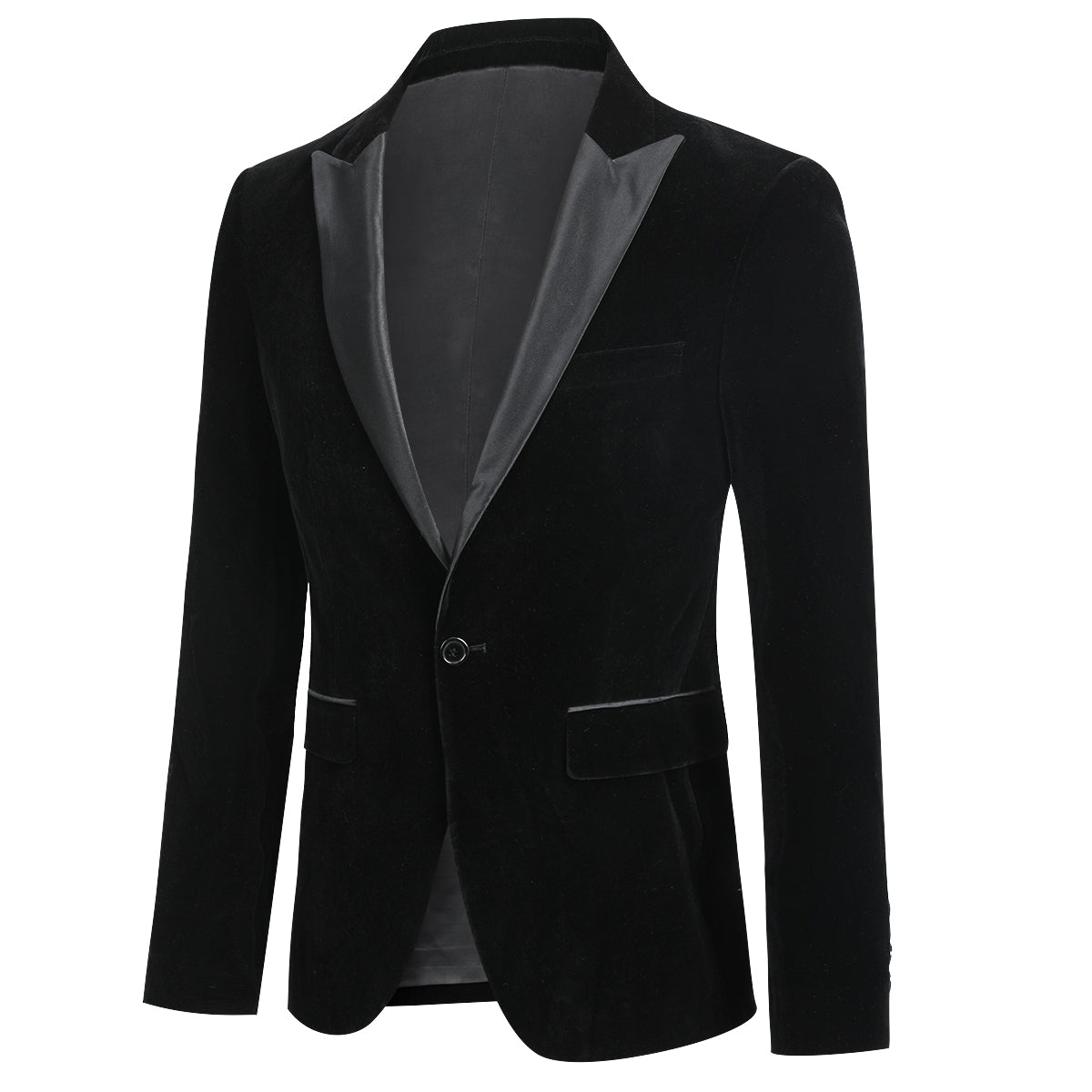 YFFUSHI Mens Dress Suit Blazer 1 Button Peaked Lapel Tuxedo Black