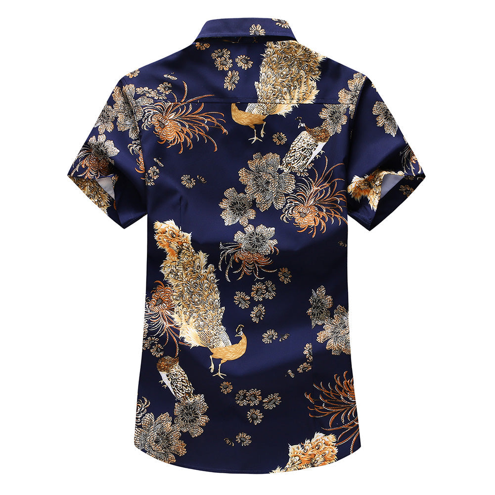 YFFUSHI Mens Printed Floral Casual Shirt MidnightBlue