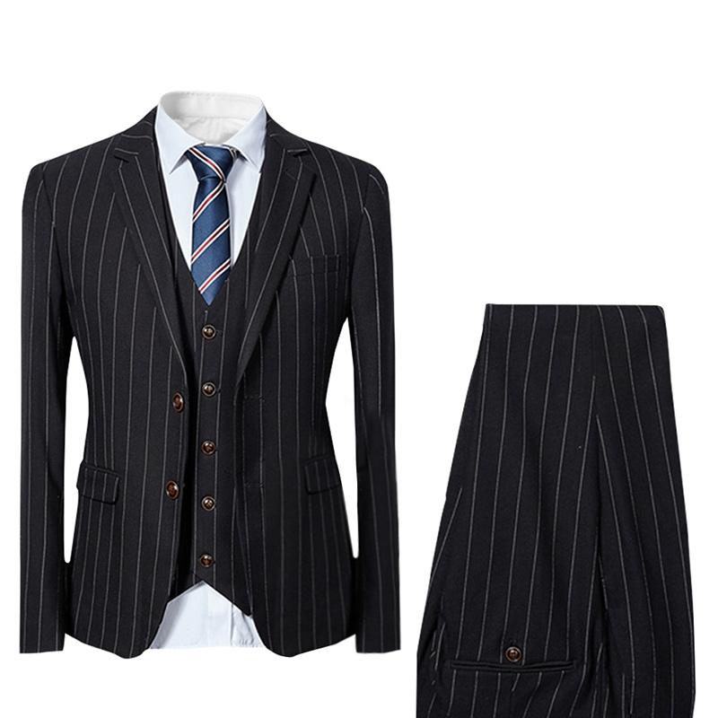 YFFUSHI Three Piece Suit Stripe Design Suit Onyx Black