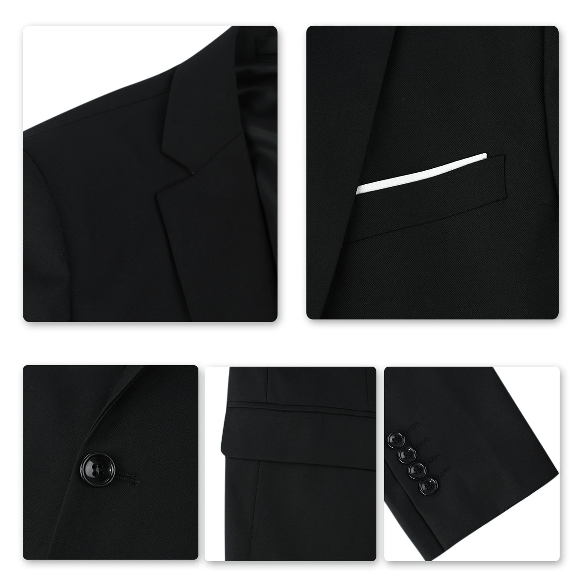 YFFUSHI Mens 2 Piece Set Slim Fit Casual Formal 1 Button Blazer Solid Dress Suit Shirt Black