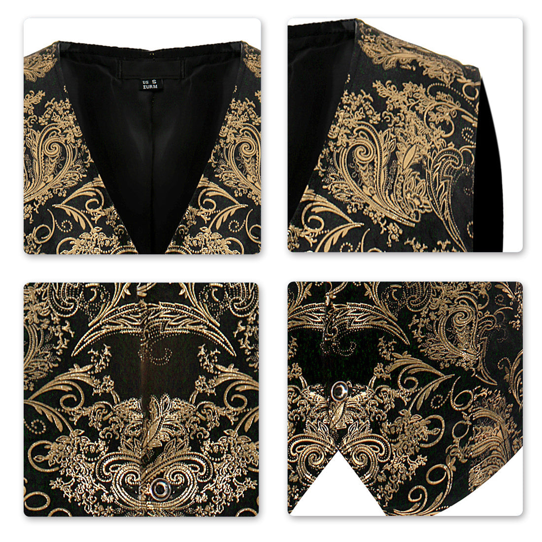 YFFUSHI Mens Slim Fit Paisley Vest Gold