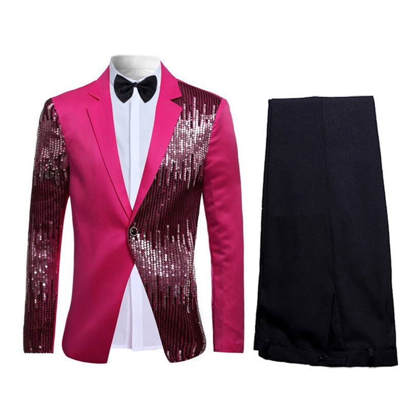 YFFUSHI Prom Stylish Sequin Suit 2-Piece Suit Pink