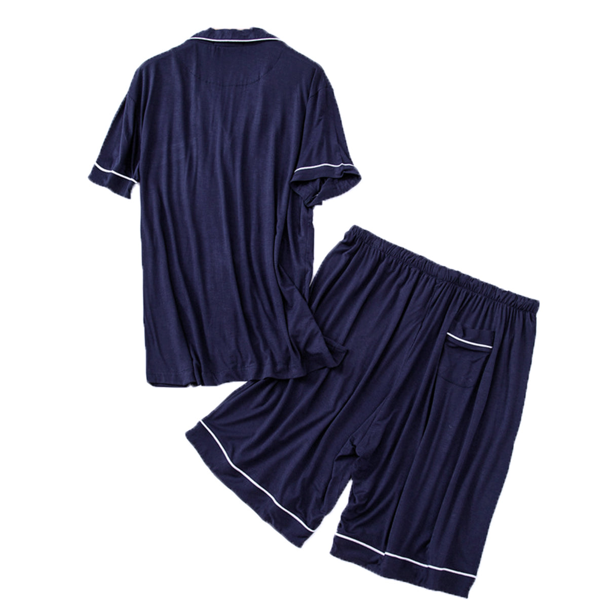 YFFUSHI Mens 2 Pcs Button Down Pajama Set Short Sleeves and Shorts Summer Sleepwear Loungewear Blue