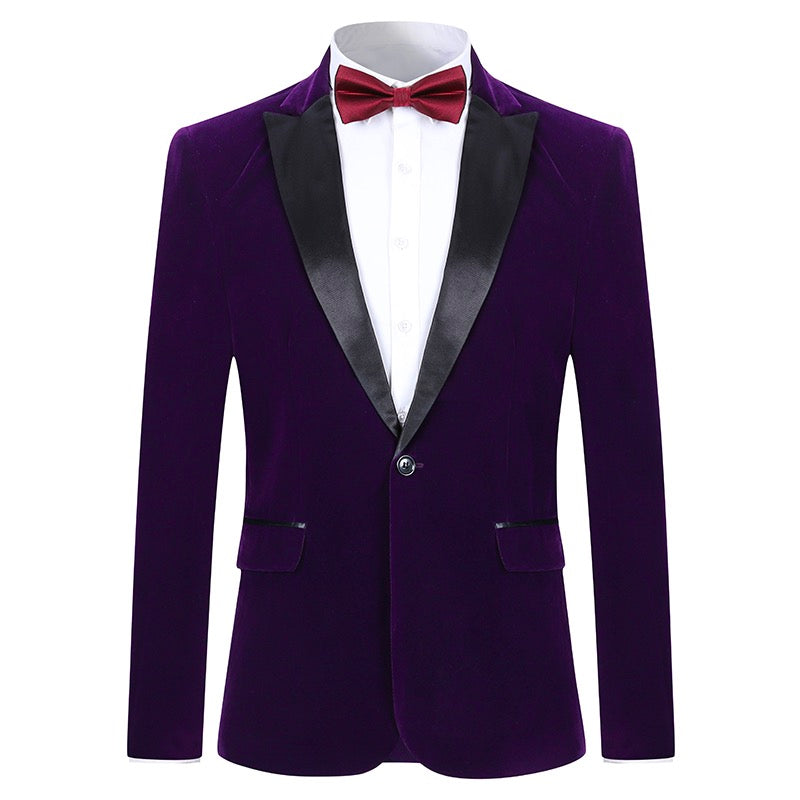 YFFUSHI Mens Slim Fit 2-Piece Pleuche Velvet Tuxedo Suit Purple